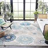 SAFAVIEH Washable Rug Outdoor Cabana Collection - 9' x 12', Grey & Blue, Non-Shedding & Easy to Clean, Ideal for Patio, Backy