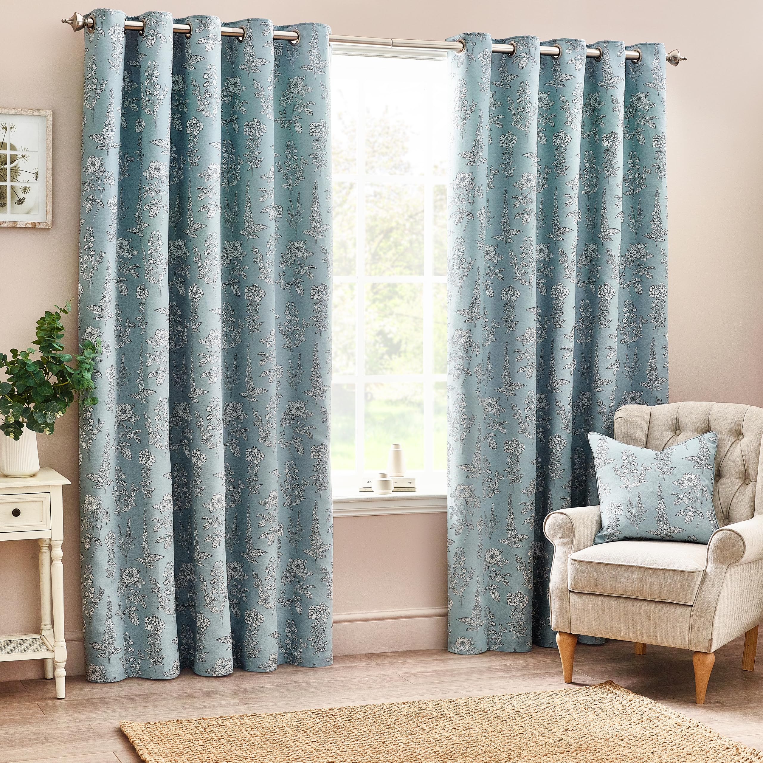 furn. Wylder Nature Sophia Eyelet Curtains - 2 Panels - Width x Drop - 168 x 229cm (66 x 90) - Blue