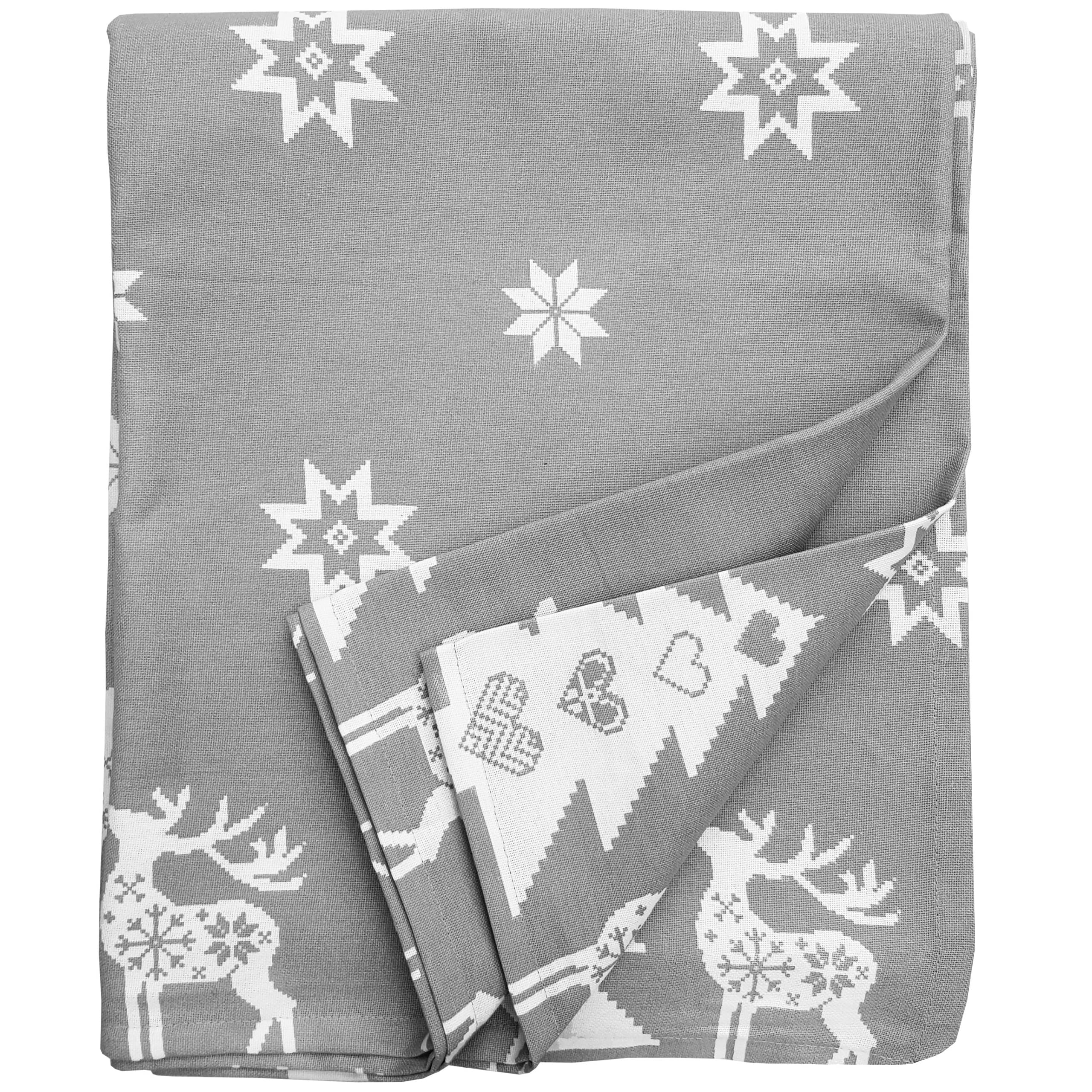 Ragged Rose Christmas Table Cloth - Festive Linen Tablecloth with Nordic Style Prints for Living Room & Kitchen - Cotton Tablecloth That Fits a 6-7 Ft Table