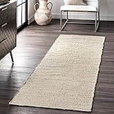 nuLOOM 2'6" x 6' Elfriede Jute & Cotton Hand Woven Area Rug, Natural, Solid Rustic Farmhouse Style, Weaved Design, Natural Fi