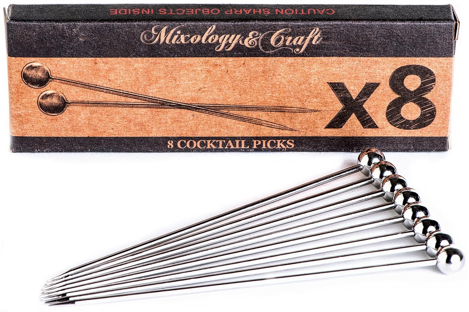 Stainless Steel Cocktail Picks - 4” (8pc Set) - Reusable Martini Picks - Perfect for Olives and Food - Will Rest Beautifully in your Drinks While Holding a Sexy Garnish