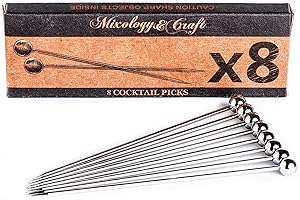Stainless Steel Cocktail Picks - 4” (8pc Set) - Reusable Martini Picks - Perfect for Olives and Food - Will Rest Beautifully in your Drinks While Holding a Sexy Garnish