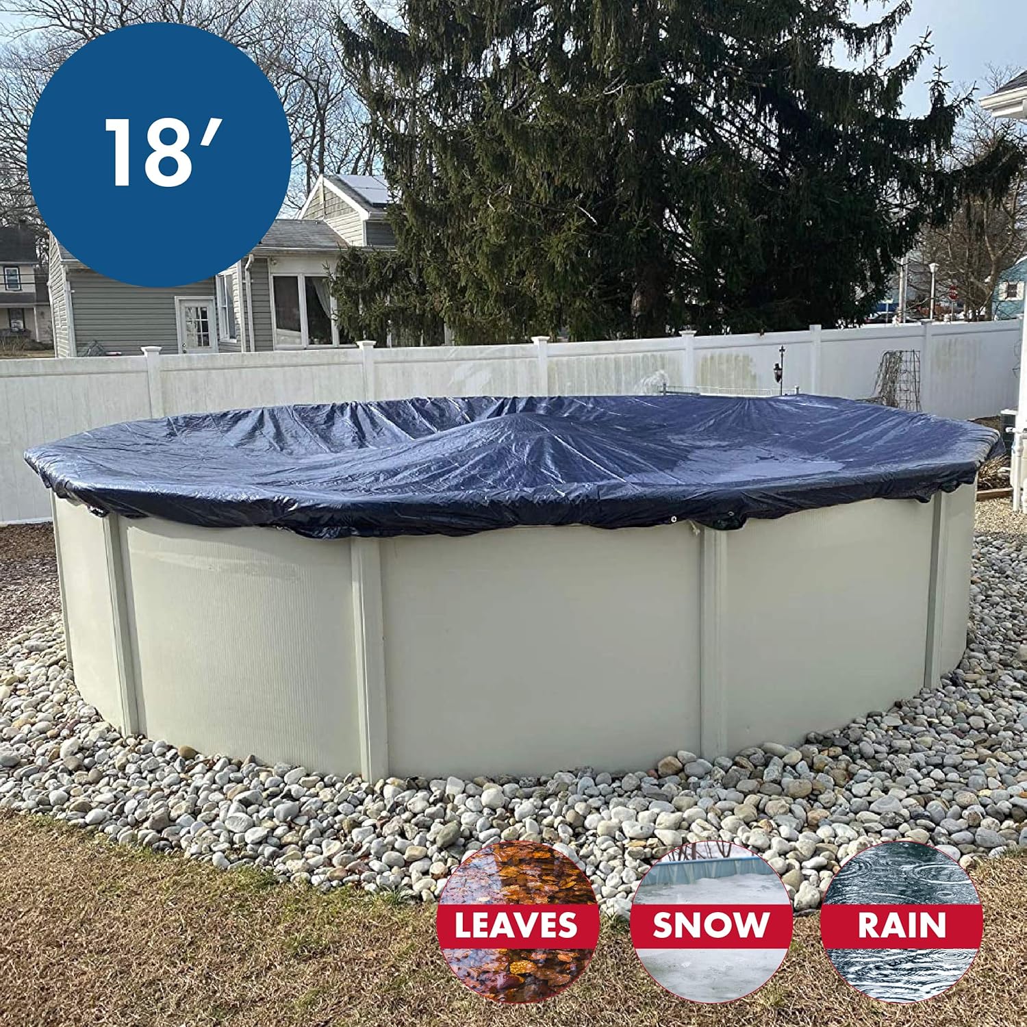 Winter Block Aboveground Pool Winter Cover, Fits 18’ Round, Solid Blue – Includes Winch and Cable for Easy Installation, Superior Strength & Durability, Treated for UV Protection, WC18R, 18', Black : Garden & Outdoor