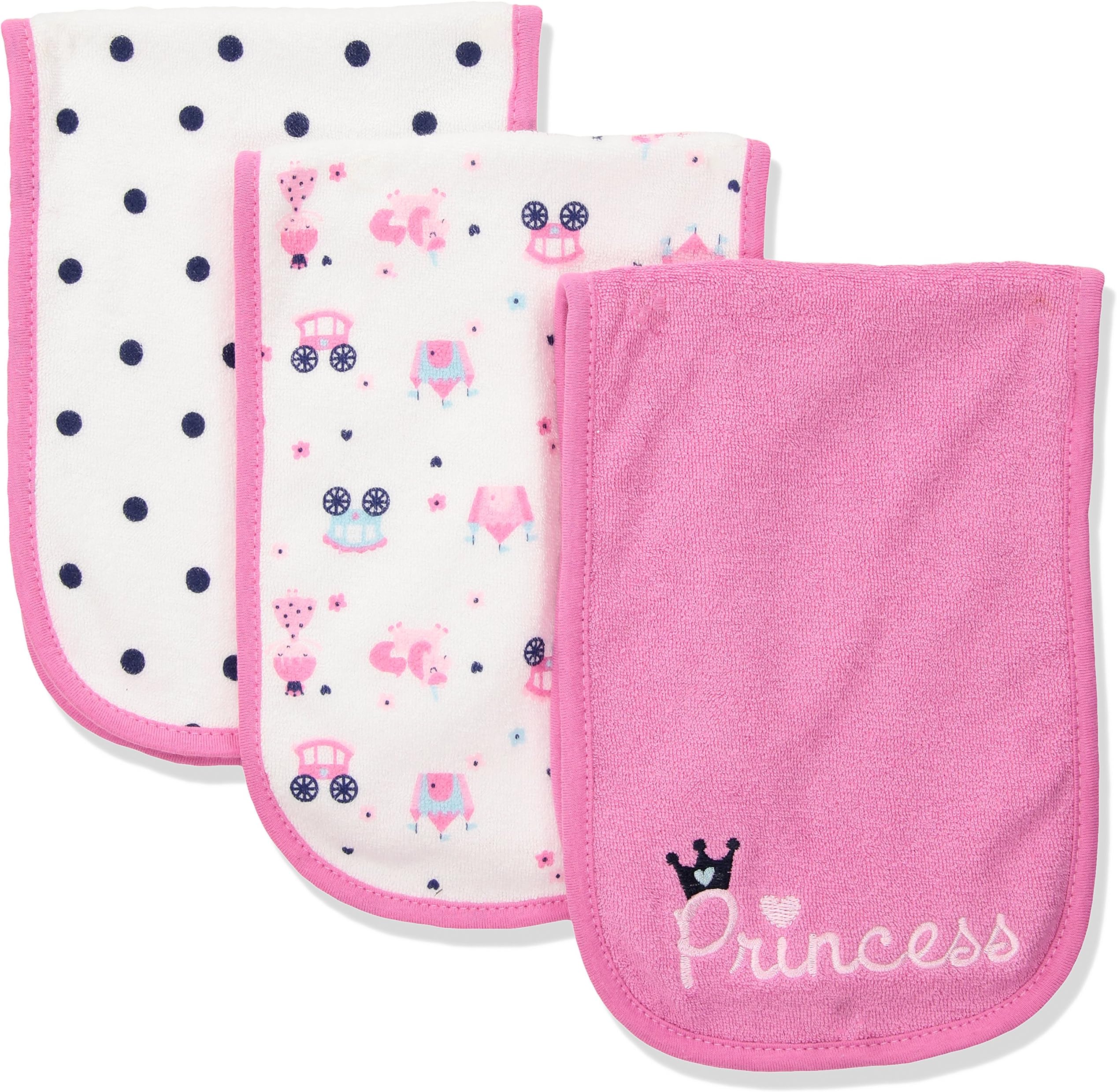 Gerber Baby Girls 3-Pack Terry Burp Cloth, Pink Princess, 18" x 6.25"