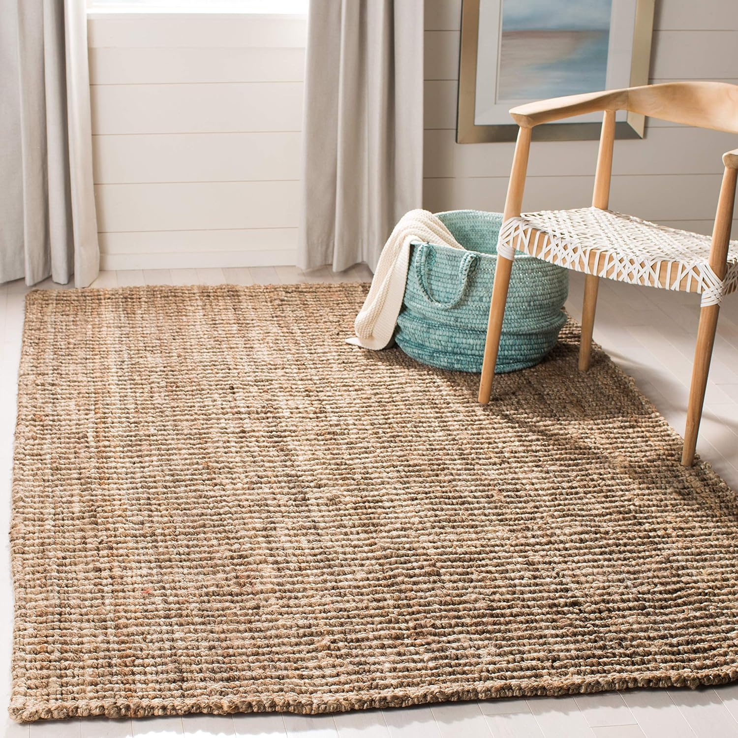 Safavieh Fiber Collection NF447M Hand-woven Chunky Textured Jute Area Rug, 4' x 6', Natural/Grey