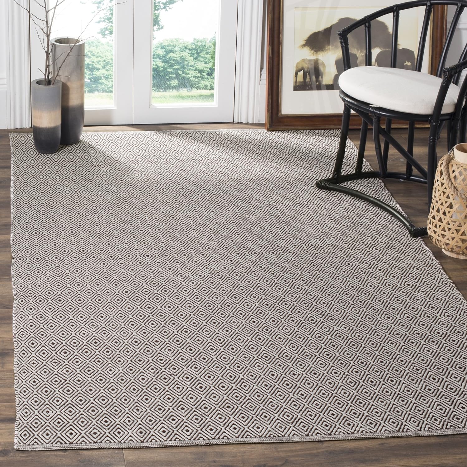 Safavieh Montauk Collection MTK515M Handmade Flatweave Ivory and Chocolate Cotton Area Rug (4' x 6')