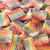 Rainbow Sour Belts, Bite-Sized Strawberry Gummy Candy, 2 Lb Bag | Sugar Dusted Chewy Candy, Sour Strawberry Candy