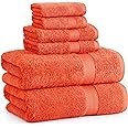 LANE LINEN Bath Towels Set of 6 Large- 100% Cotton Bathroom Towels, Large Bath Towels, Hotel Towels, 2 Bath Towels Bathroom Sets, 2 Hand Towel for Bathroom, 2 Wash Cloths for Face & Body - Tiger Lily