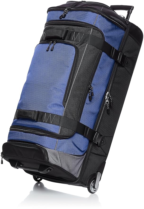 AmazonBasics - Duffel Reisetasche mit Rollen, Ripstop, 89 cm, Blau