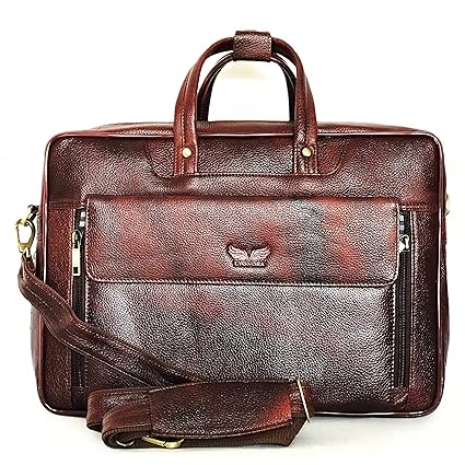 Lyonora Genuine Leather 20 Ltrs Brown Two Tone Laptop Bag/Briefcase