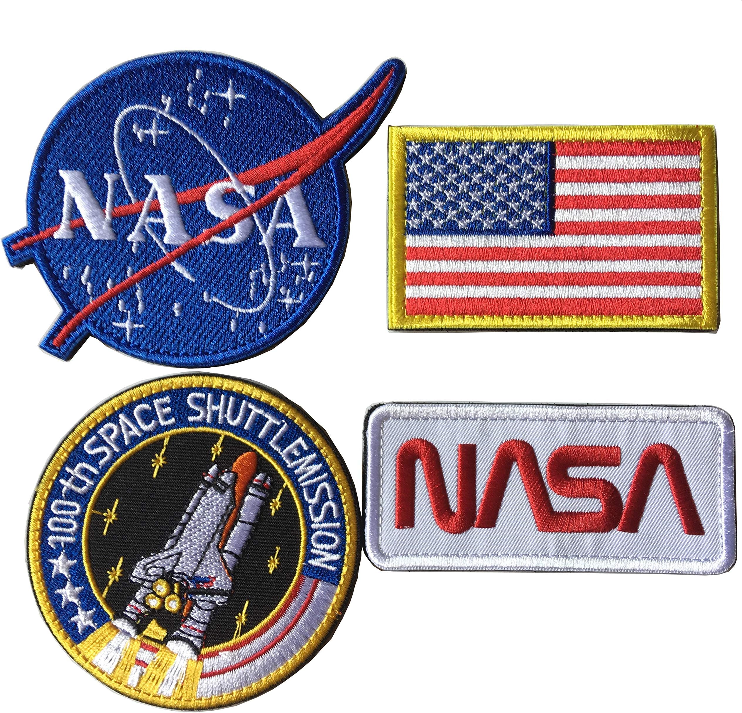 Bundle 4 Pcs Tactical Flag Patch - Space Fans USA NASA Patch Embroidered Morale Lot Military Embroidered Patches (A-Velcro Hook Backing)