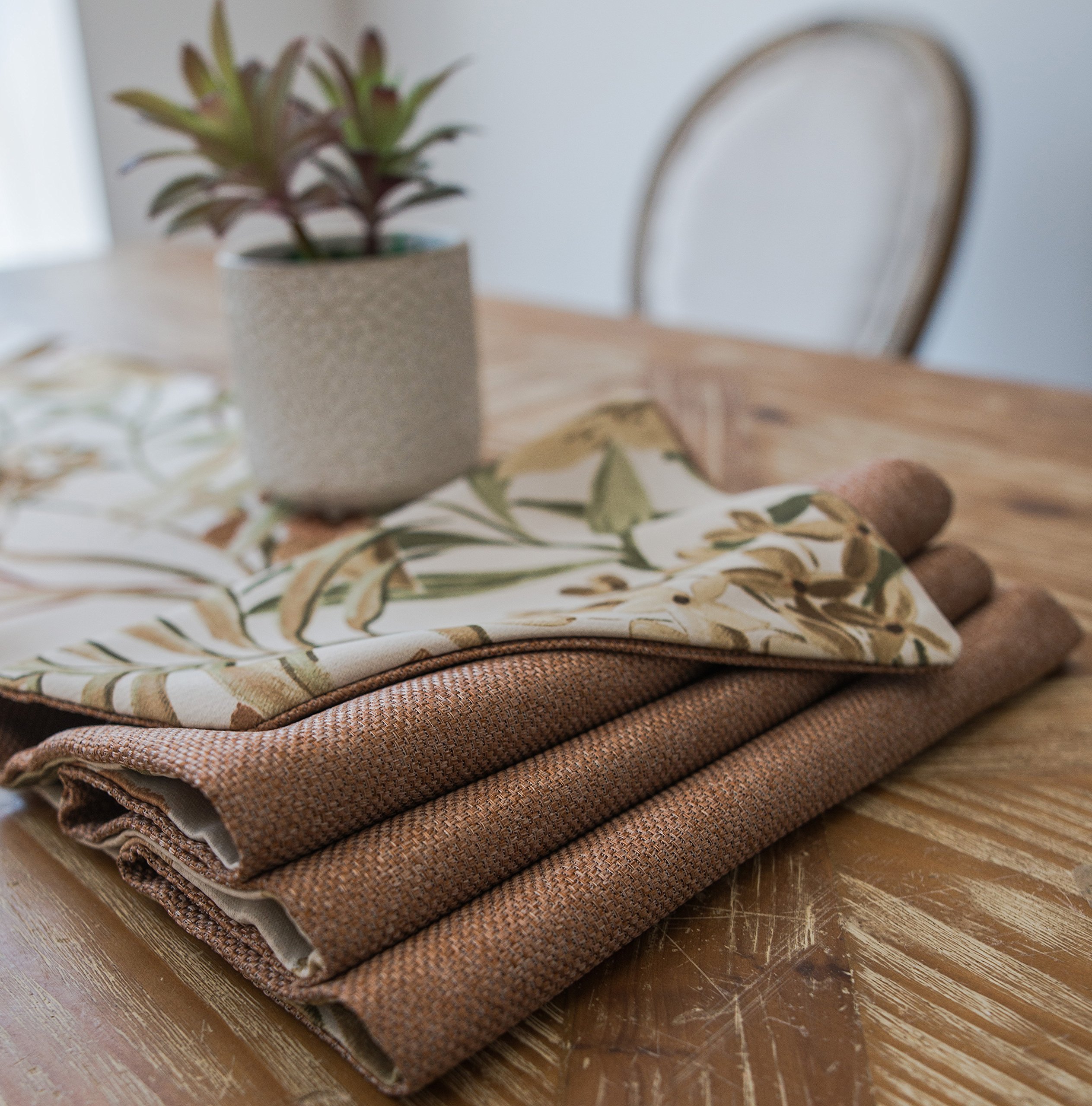 Foulola Folding Table Runner Rug,Burlap Linen,12X104inch, Double Sided Design (Pure Brown and Chinese Painting Style),For Dining, Party, Wedding, Coffee, Home Decoration