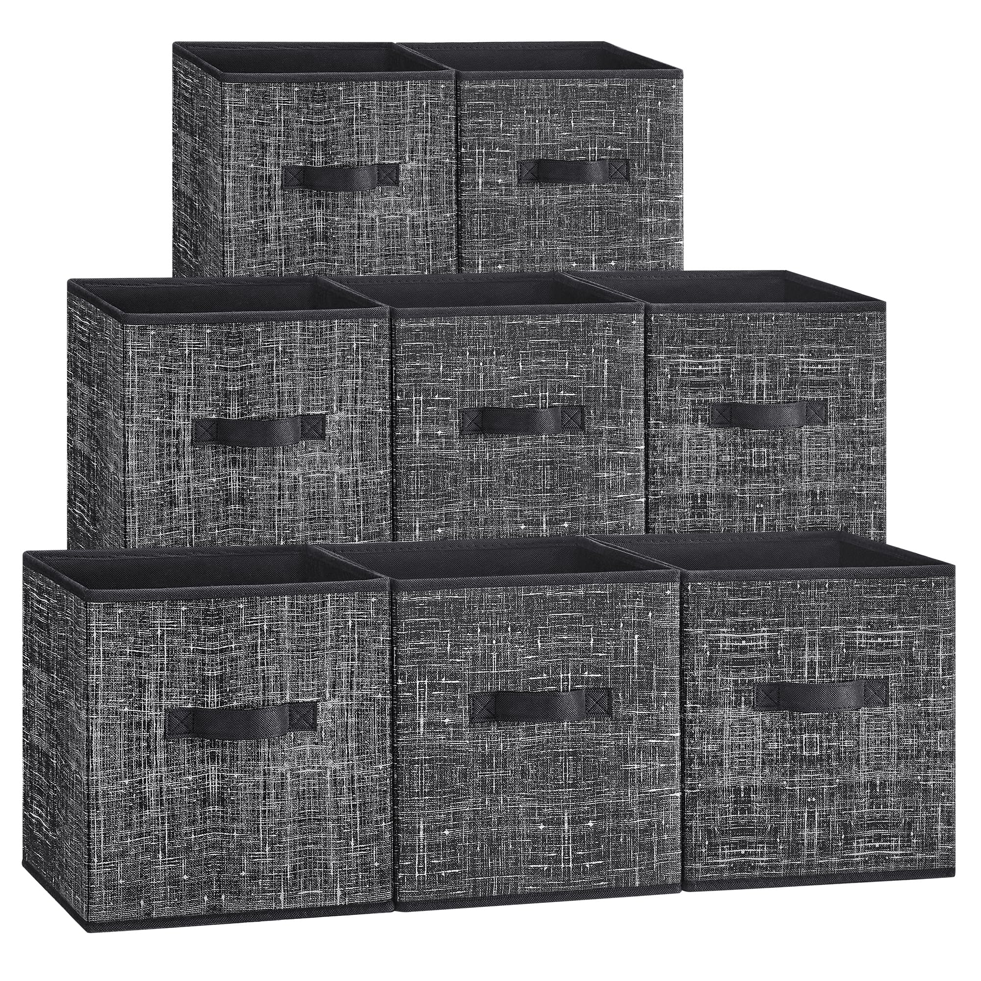SONGMICS Storage Cubes, 10.2 x 10.2 x 11 Inches Non-Woven Fabric Bins with Double Handles, Set of 8, Closet Organizers for Shelves, Foldable, for Clothes, Ink Black UROB826B01 Image
