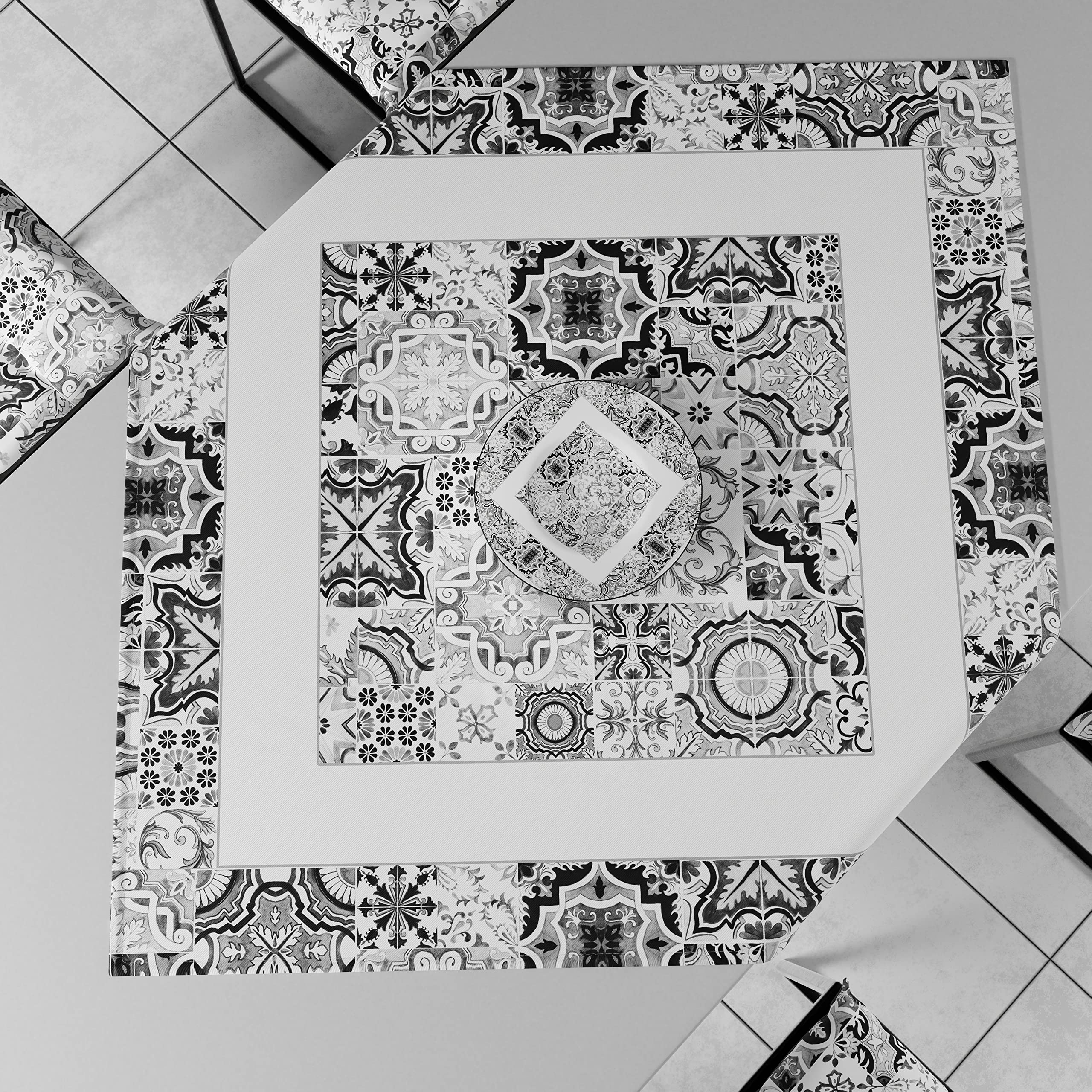 PETTI Artigiani Italiani - Kitchen Textile Accessories, Modern Microfibre Centerpiece, 90 x 90 cm, Elegant Table Cover in Vietri Black Digital Print, 100% Made in Italy