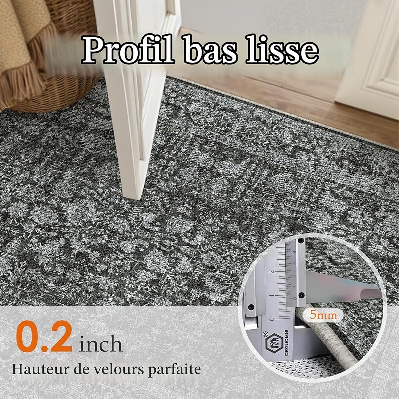 Vintage Tapis Couloir 60x240cm Noir Lavable en Machine Rug — photo 6 sur 6