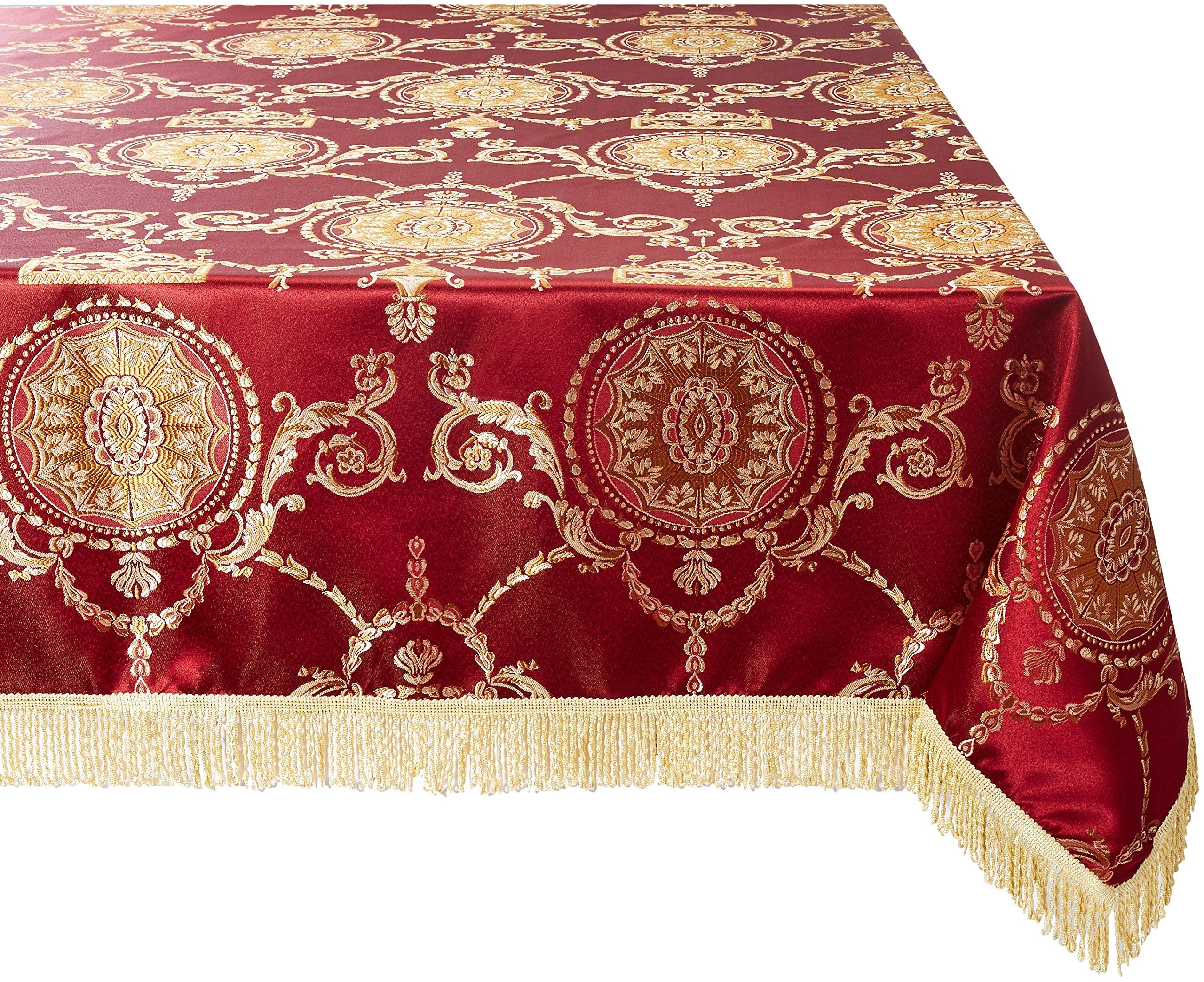 Violet Linen Prestige Damask Design Tablecloth Burgundy 60" by 120" Oblong/Rectangle — image 1