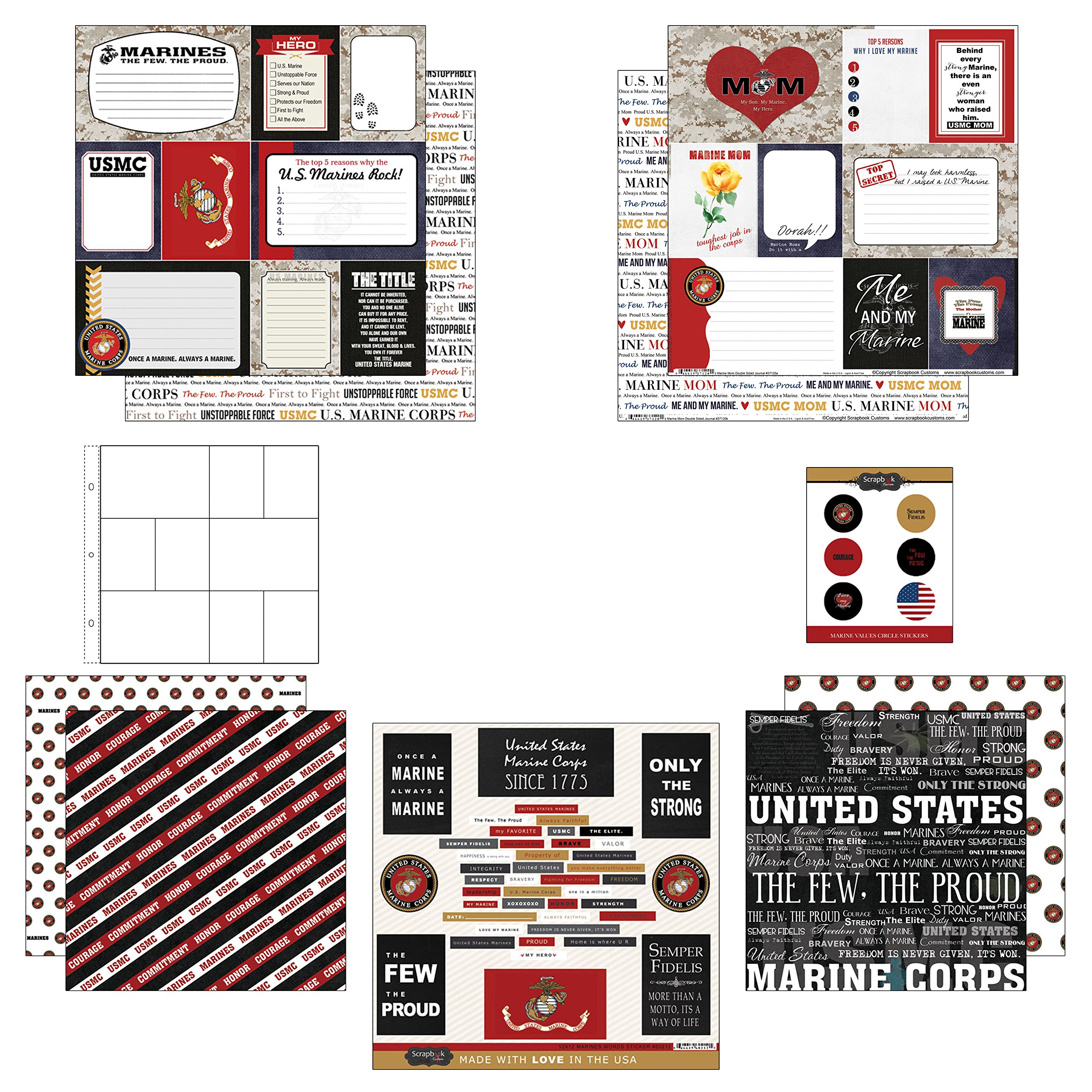 Scrapbook Customs 17567 Themed Paper and Stickers Scrapbook Kit, Marine Mom Journal