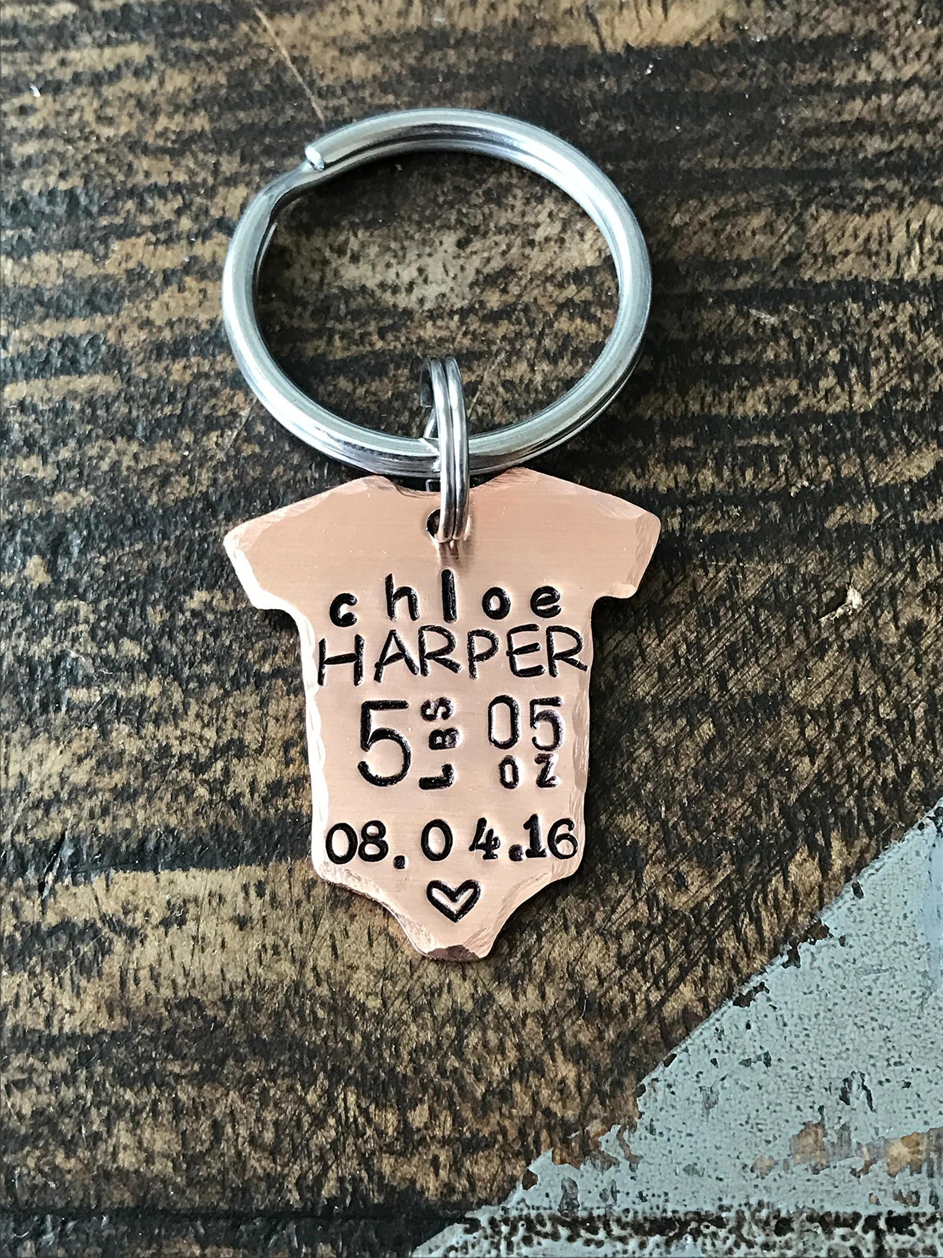 Onesie Keychain Baby Announcement Baby Statistics Keychain New Baby Gift for Dad Baby Gift for Mom Baby Weight Time Date Keepsake Baby Meme