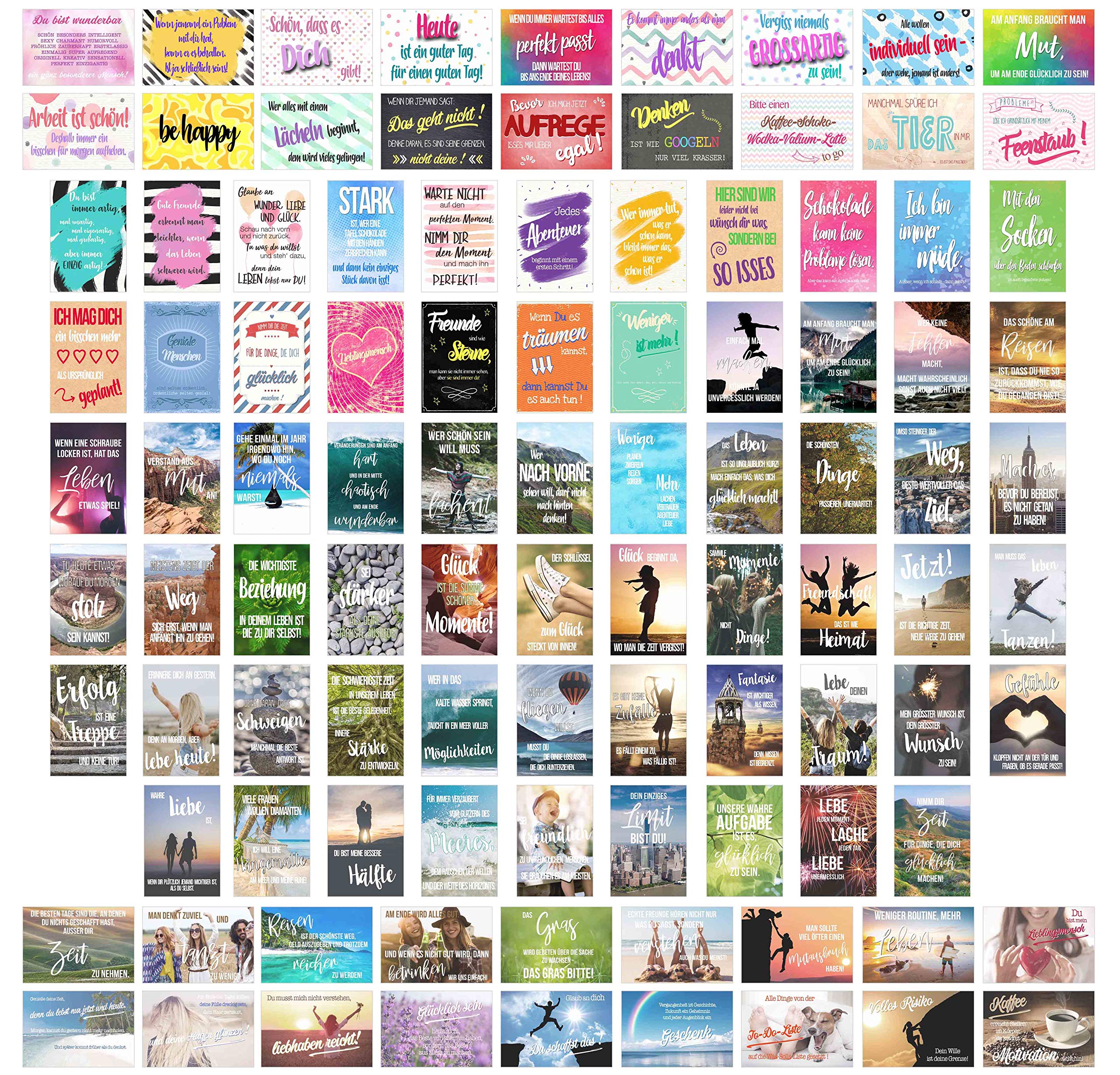 Edition Seidel Set of 100 Postcards Life & Moments with Sayings - Cards with Saying - Gift - Decoration Idea, Love, Friend, Life, Motivation, Happiness, Success Birthday Cards, Postcrossing