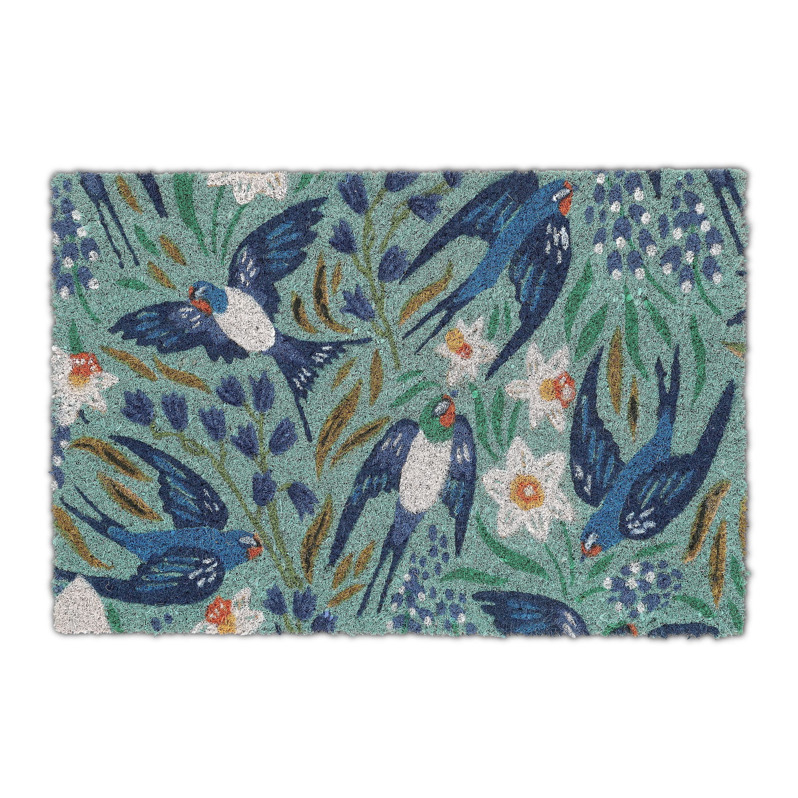 Relaxdays Colourful Swallows Flowers Birds Welcome Doormat, 40x60 cm, Door Mat Inside & Outside, Non-Slip, Multicoloured