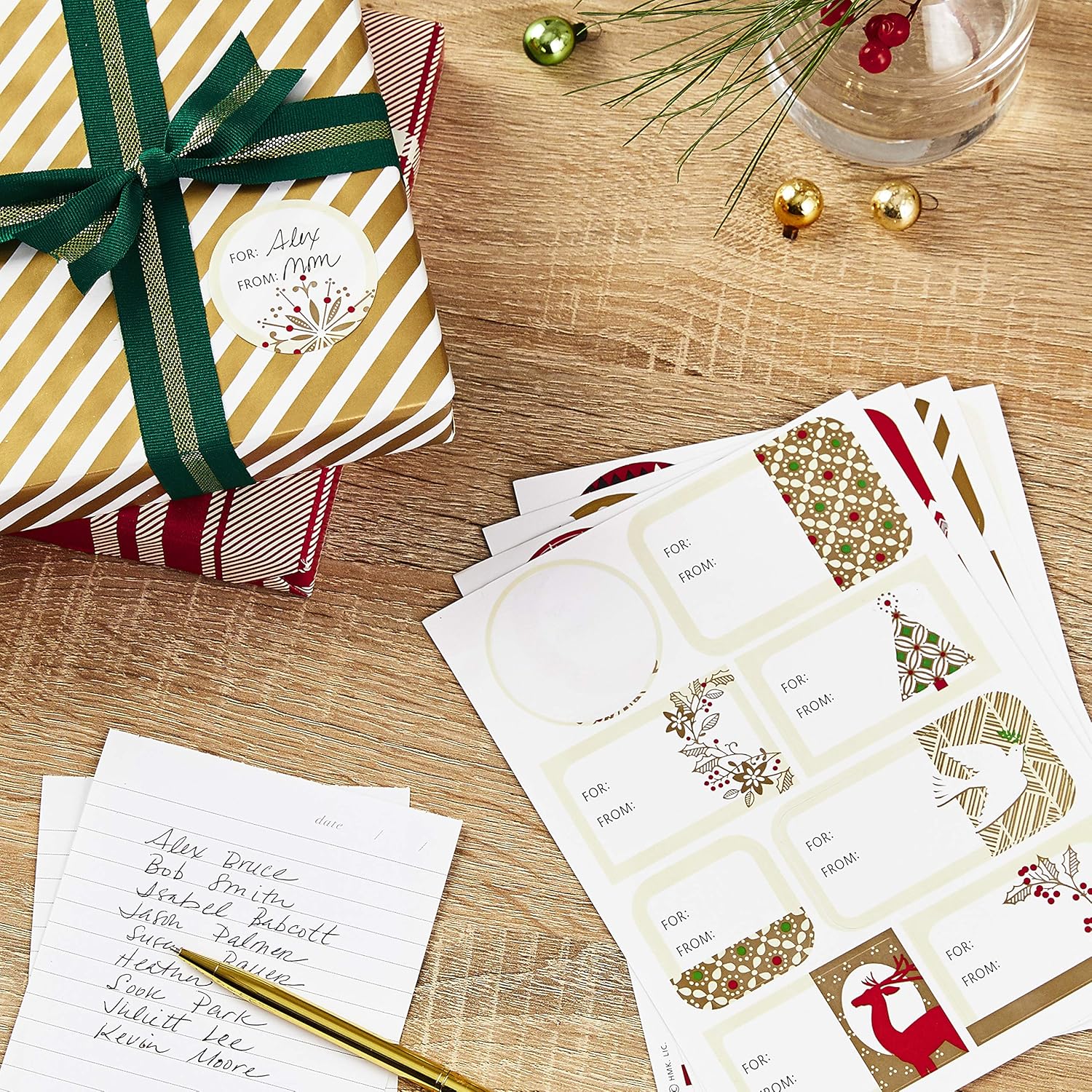 Hallmark Holiday Gift Tag Stickers (80 Labels; Elegant) Red, Gold, Blue: Kitchen & Dining
