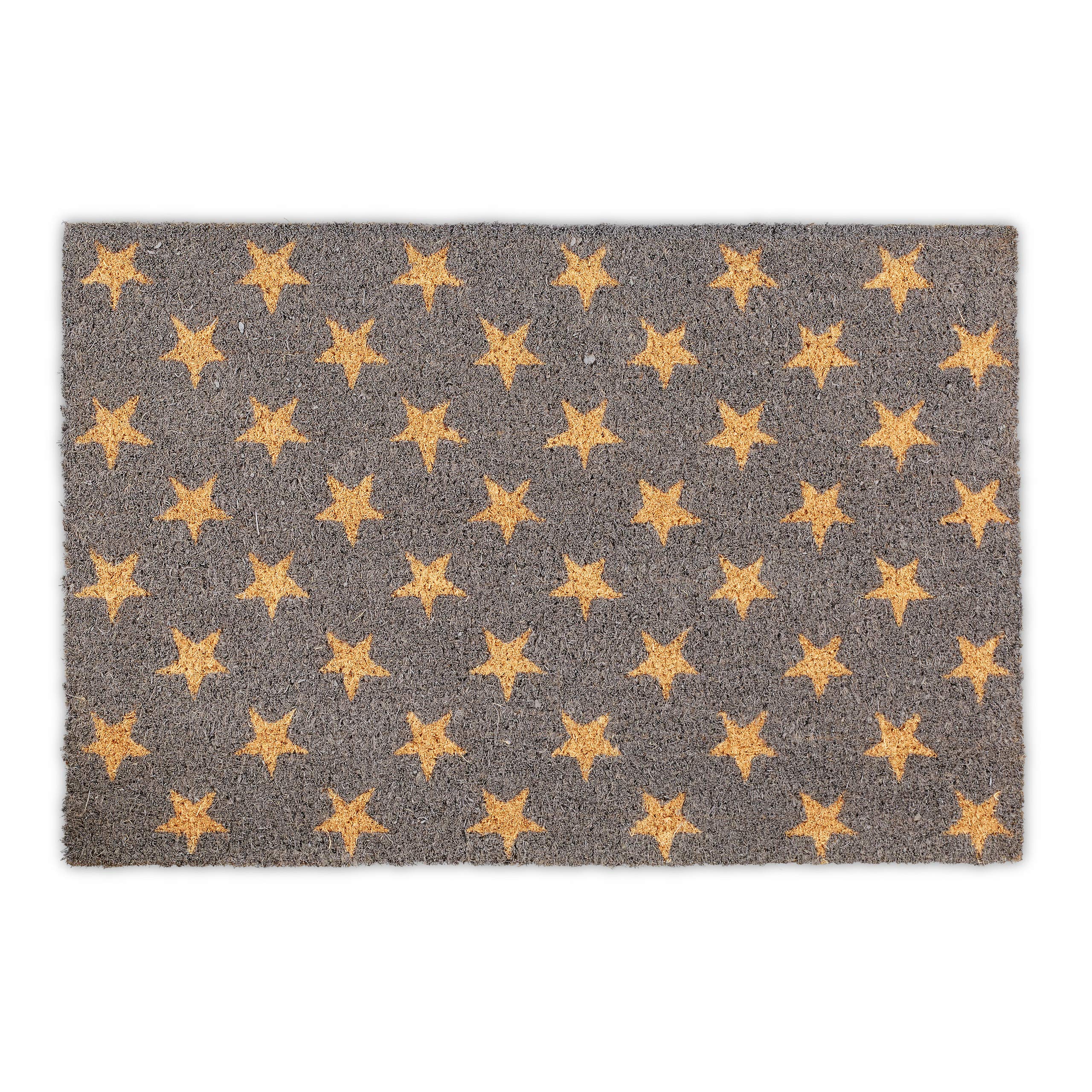 Relaxdays Stars Pattern Welcome Doormat Coir, 40 x 60 cm, Door Mat Inside & Outside, Non-Slip Shoe Wiper, Grey, Coco, 60x40cm