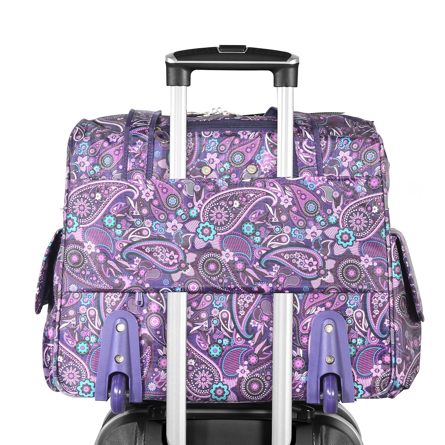 CarryOns Purple Paisley Olympia Deluxe Fashion Rolling Overnighter Travel Tote Luggage & Bags
