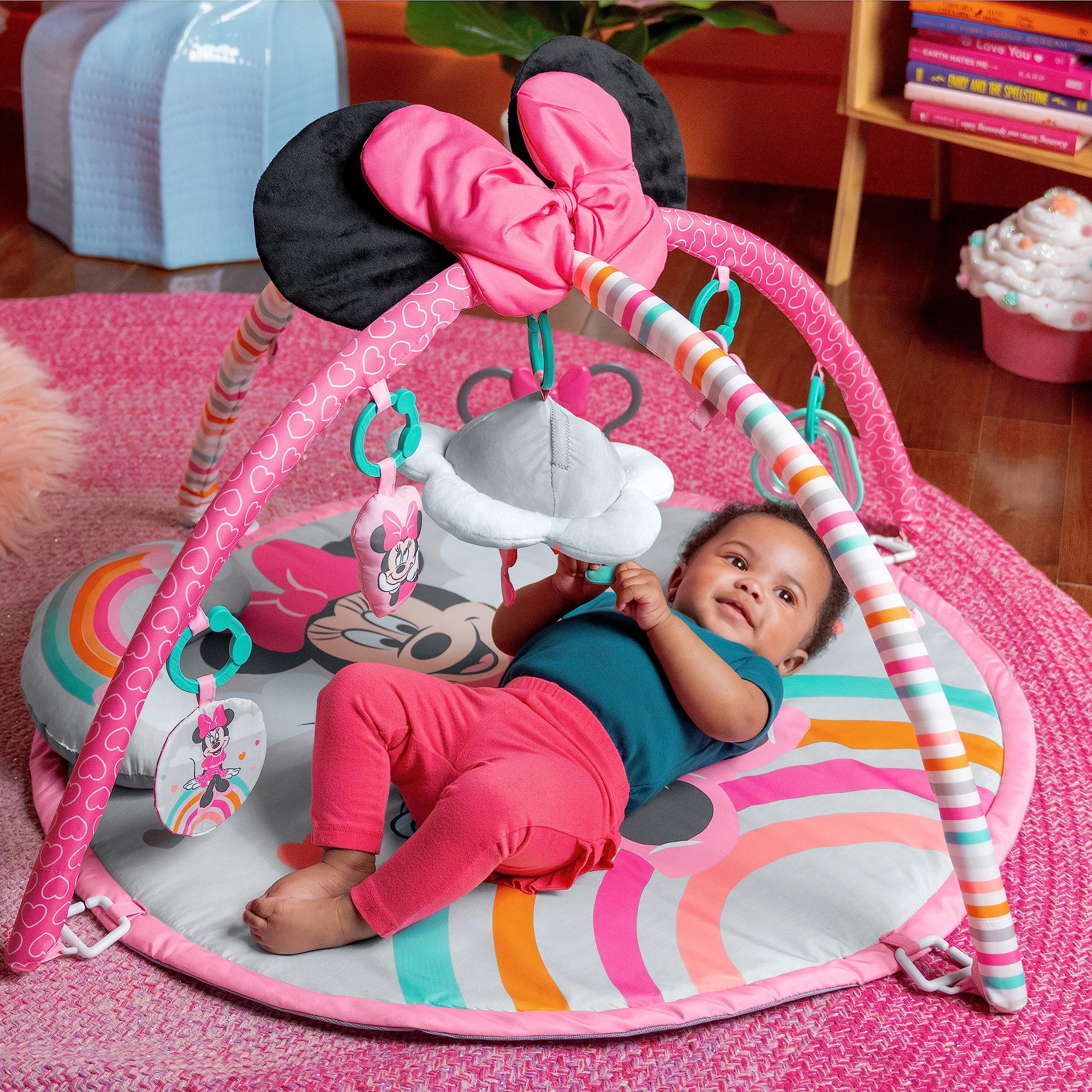 Bright Starts Disney Baby Minnie Mouse Forever Besties Activity Gym with Music and Lights, Pink, Newborn+