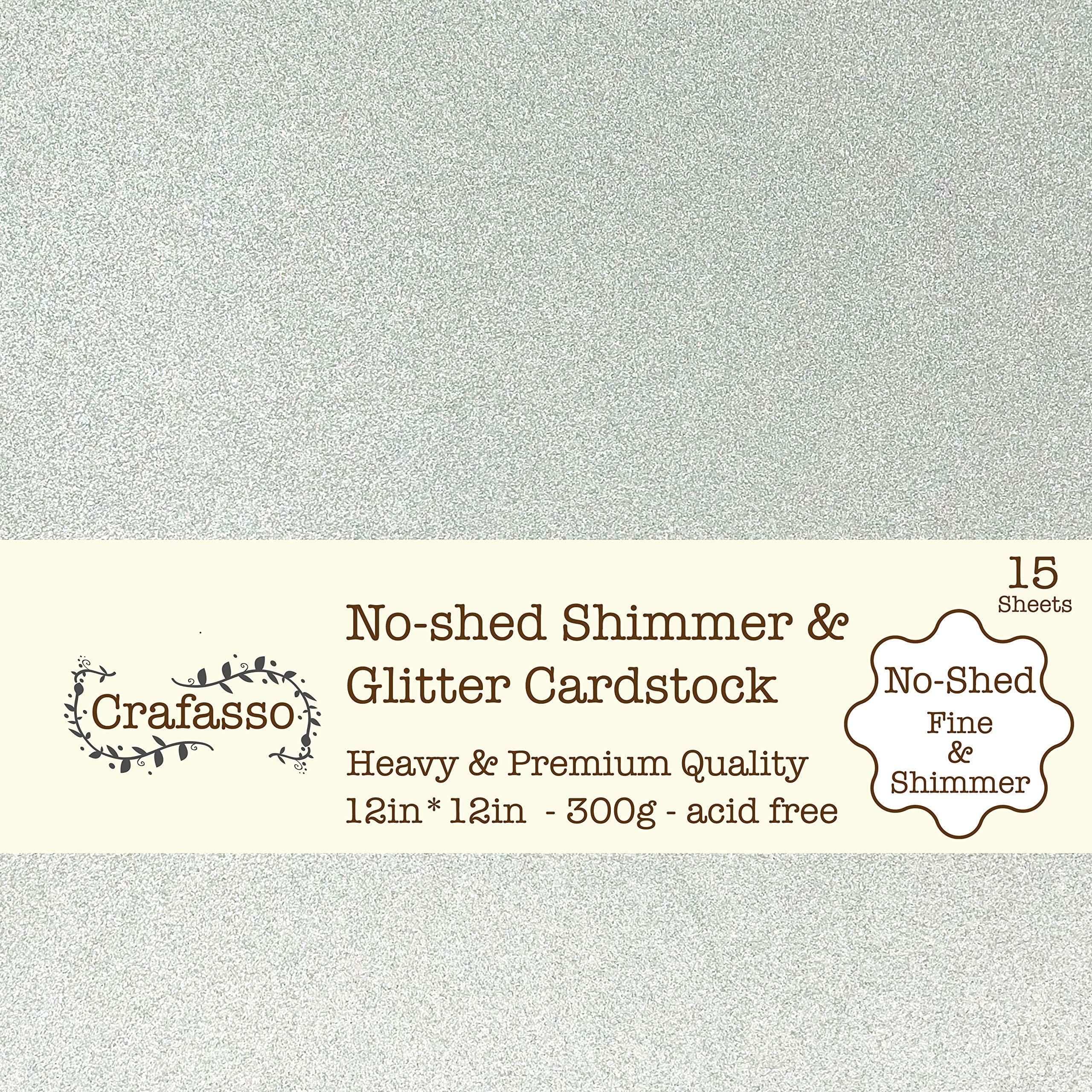Crafasso No-Shed fine Glitter cardstock, 12" x 12" 300GMS, 15 Sheets, Silver