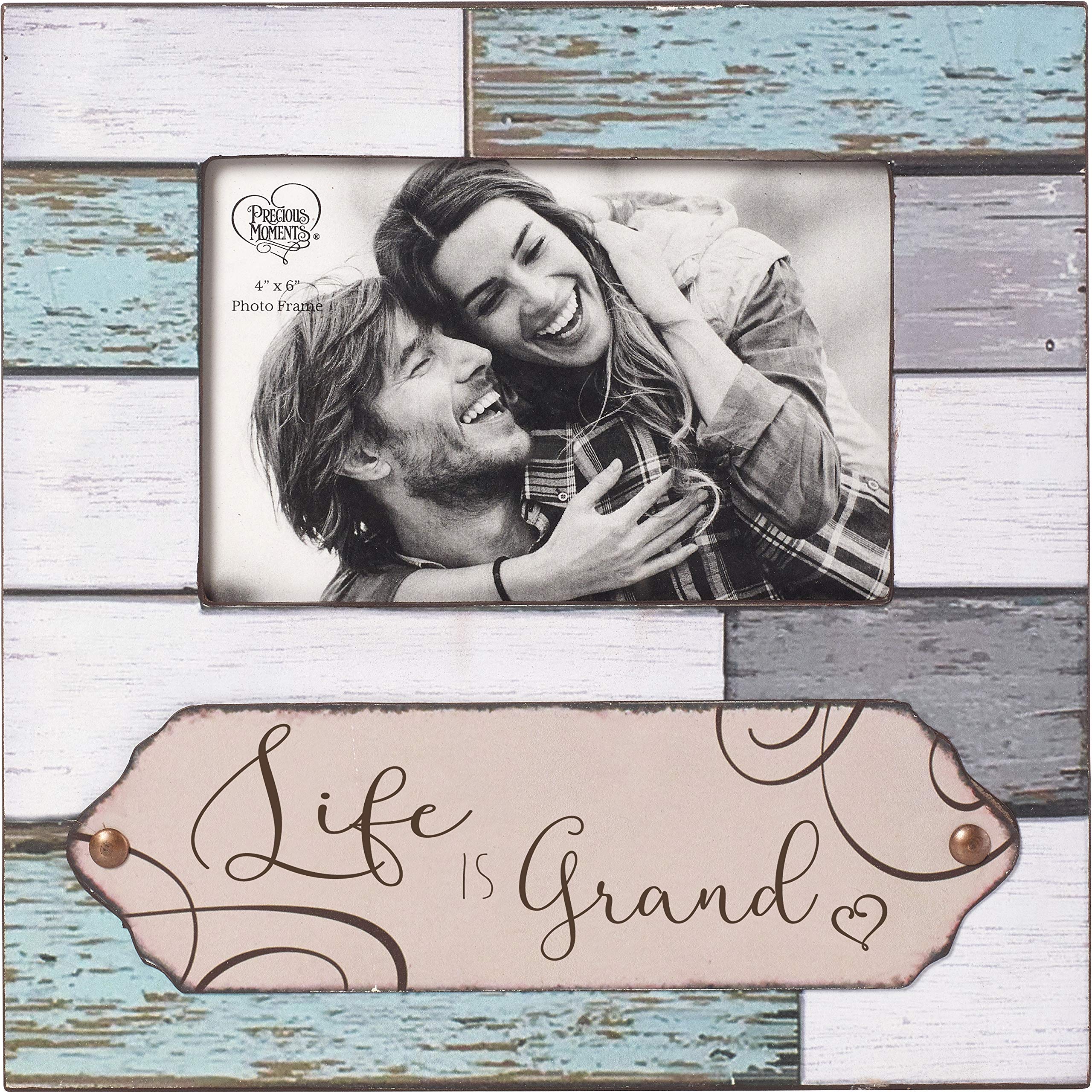 Precious Moments Rustic Farmhouse Décor Wood & Metal 4 x 6 Life is Grand Photo Frame, Multi