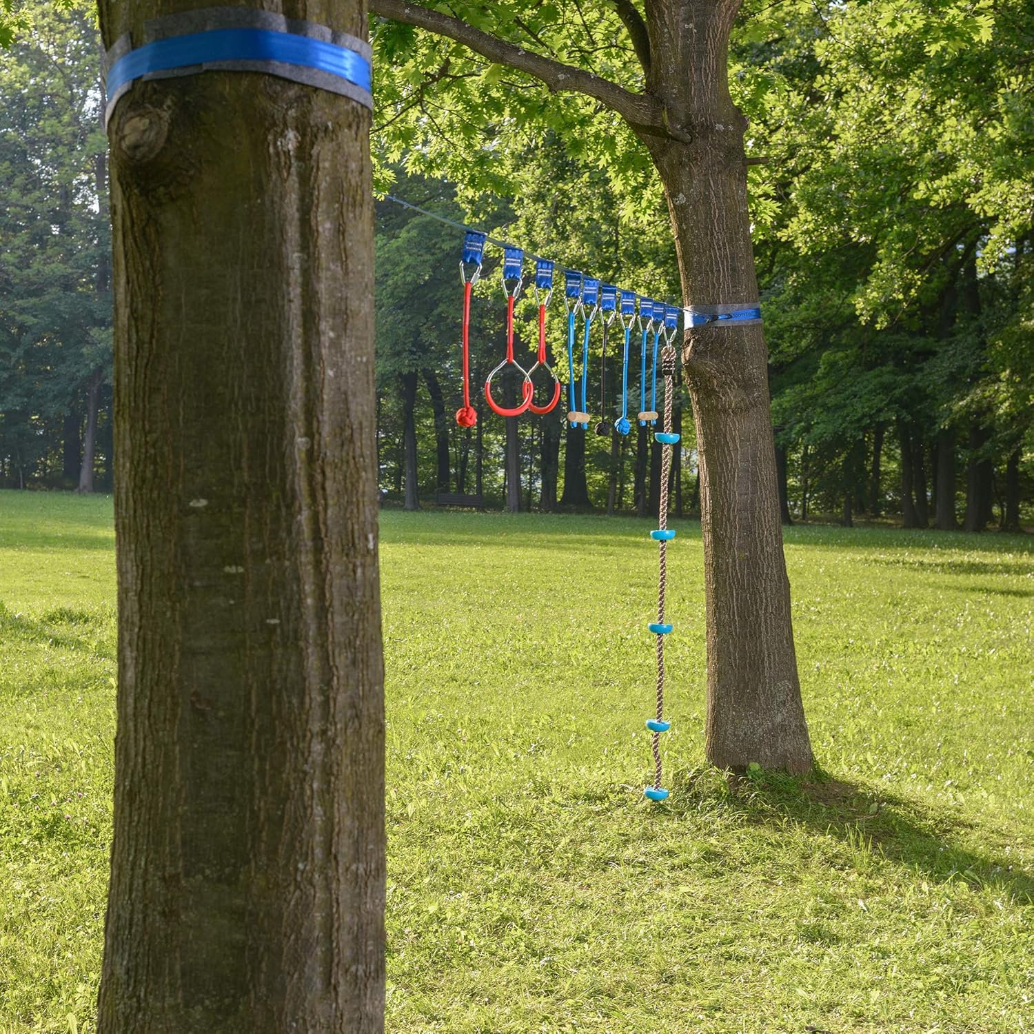 Ninja Slackline Monkey Bars Kit, 42' Jungle Gym Obstacle Course for Kids and Adults + Climbing Rope, Warrior Training Obstacle Course Equipment, Slackline Gymnastic Bar, Tree Protector & Carry Bag : Sports & Outdoors