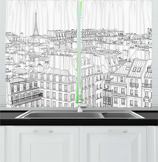 Amazon Com Ambesonne Paris Kitchen Curtains Architecture Theme