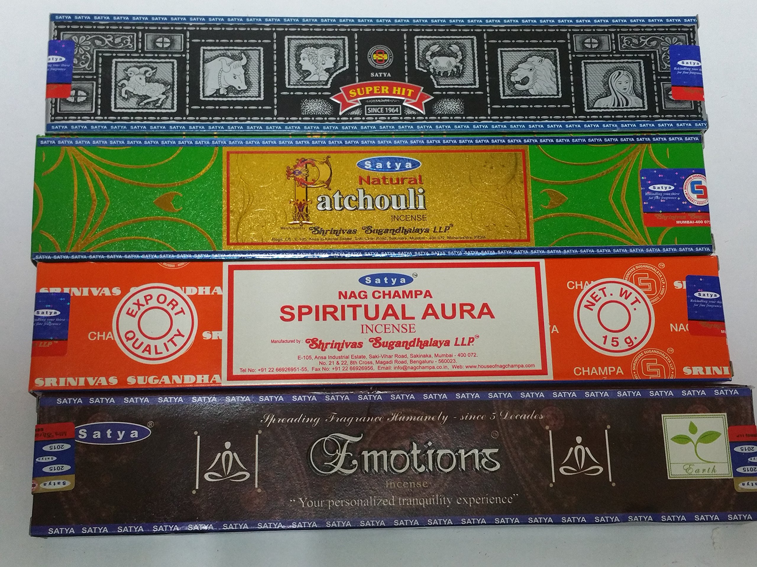 Satya Incense Sticks Set of 4 Superhit - Emotions - Natural Patchouli - Spiritual Aura by Sterling Effectz