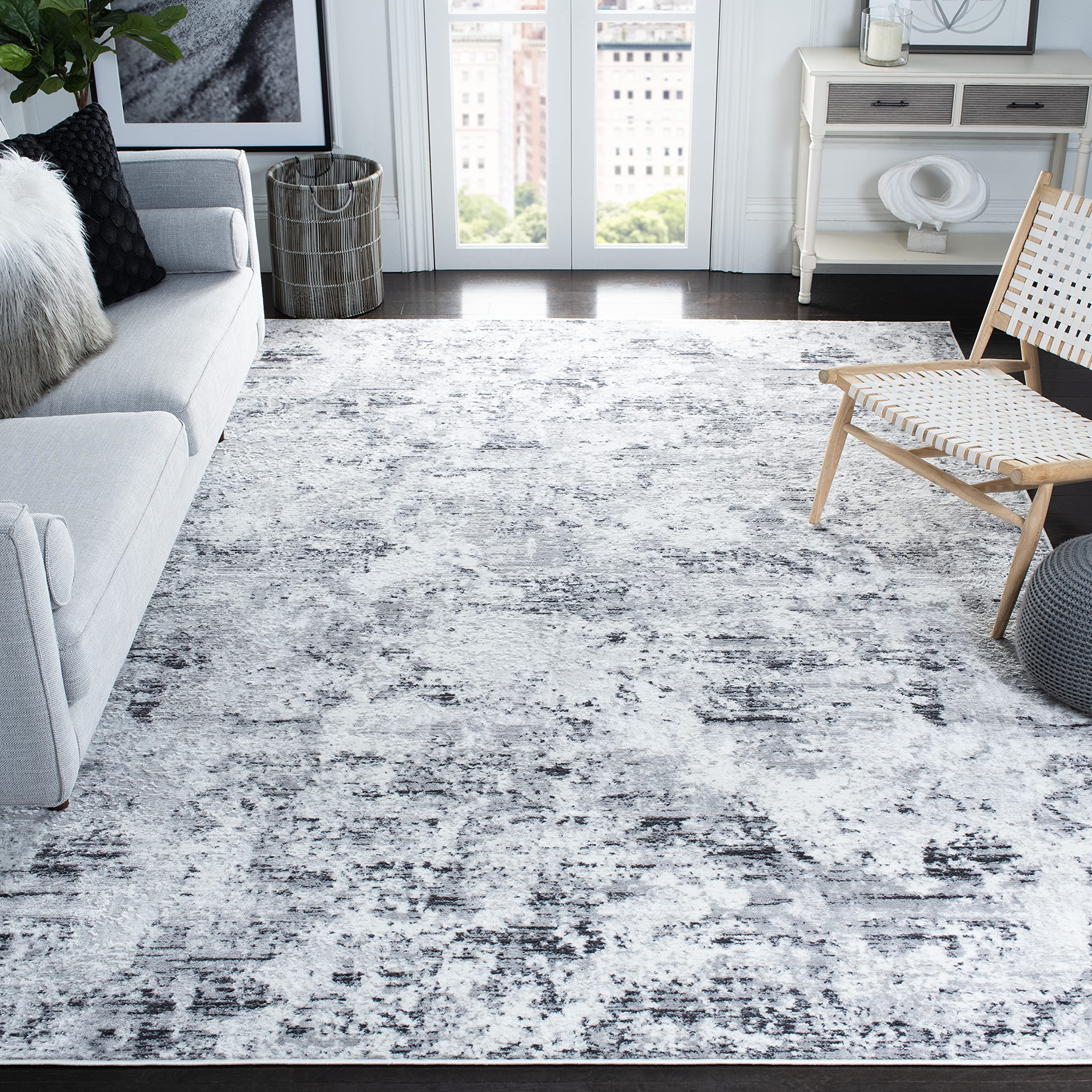 SAFAVIEH Amelia Collection Area Rug - 11' x 15', Grey & Ivory, Modern Abstract Design, Non-Shedding & Easy Care, Ideal for High Traffic Areas in Living Room, Bedroom, Dining Room (ALA705G-1115) Image