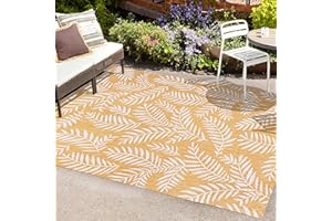 JONATHAN Y SMB119C-8 Nevis Palm Frond Indoor Outdoor Area Rug, Coastal Casual Country & Floral Easy Cleaning,Bedroom,Kitchen,Backyard,Patio,Non Shedding, 8 X 10, Yellow/Cream