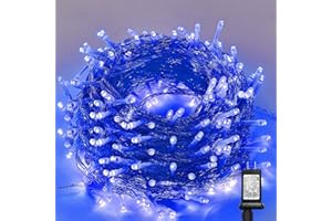 LJLNION 300 LED String Lights Outdoor Indoor, Extra Long 98.5FT Super Bright Christmas Lights, 8 Lighting Modes, Plug in Waterproof Fairy Lights for Holiday Wedding Party Bedroom Decorations (Blue)