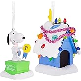 Hallmark Peanuts Snoopy and Holiday Doghouse Christmas Ornaments, Set of 2