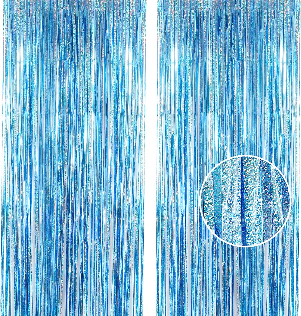 YAAVAAW Glitter Baby Blue Tinsel Curtain Backdrop 2x 8.3ft 3.2ft Width