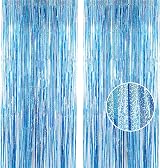 YAAVAAW Glitter Baby Blue Tinsel Curtain Backdrop 2x 8.3ft 3.2ft Width