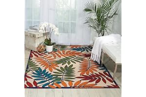 Nourison Aloha Indoor/Outdoor Area Rug 5' 3" x 7' 5", Multi Color, Rectangular Tropical Botanical Easy Cleaning Non Shedding Bed Room Kitchen Living Room Deck Backyard