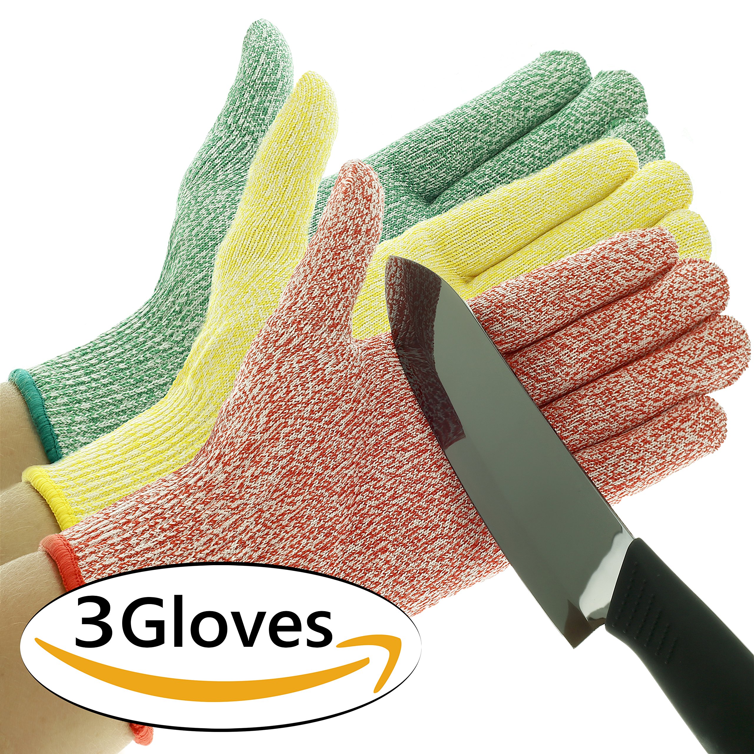 3 Pack TruChef Cut Resistant Gloves Food Grade And Color Coded To