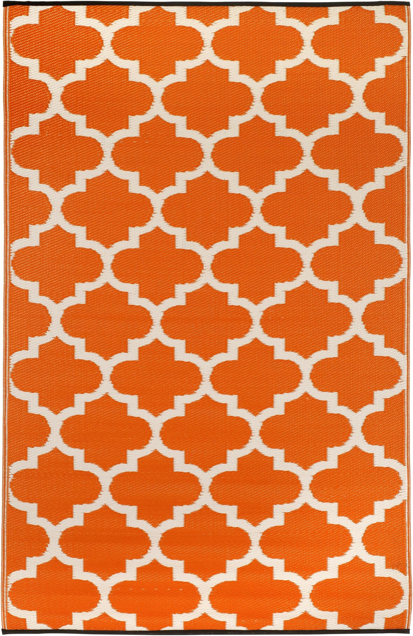 Fab Hab Reversible Outdoor/Indoor Rug | Perfect for Decking, Garden, Patio | Mold, Mildew, UV & Stain Resistant, Tangier-Carrot & White (120 cm x 180 cm)