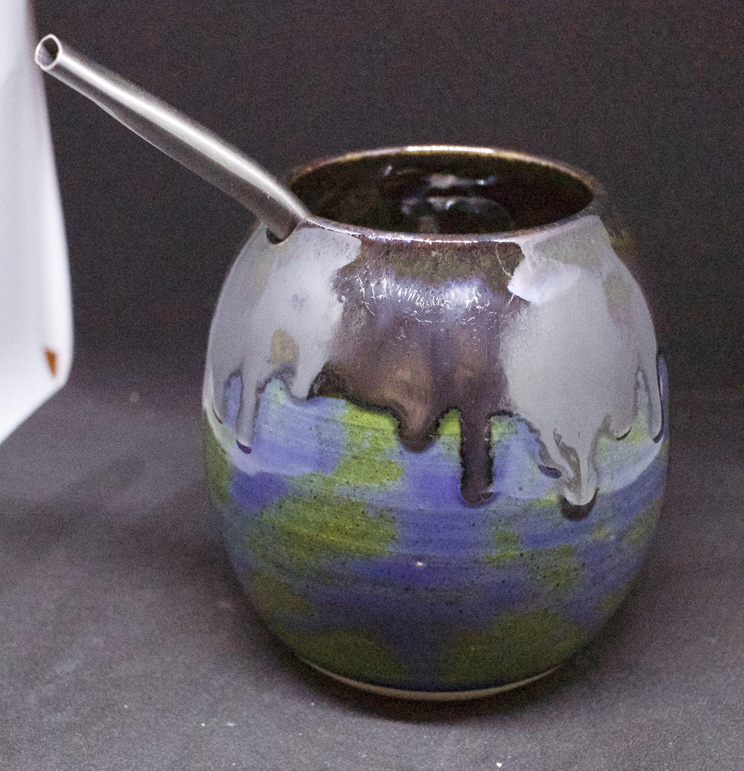 Cosmic Melt Ceramic Mate Gourd with Side Hole for Mate Straw Includes 5.5" Bombilla