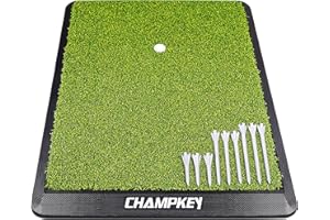 CHAMPKEY Premium Synthetic Turf Golf Hitting Mat | Heavy Duty Rubber Base Golf Practice Mat | Come with 1 Rubber Tee and 9 Pl