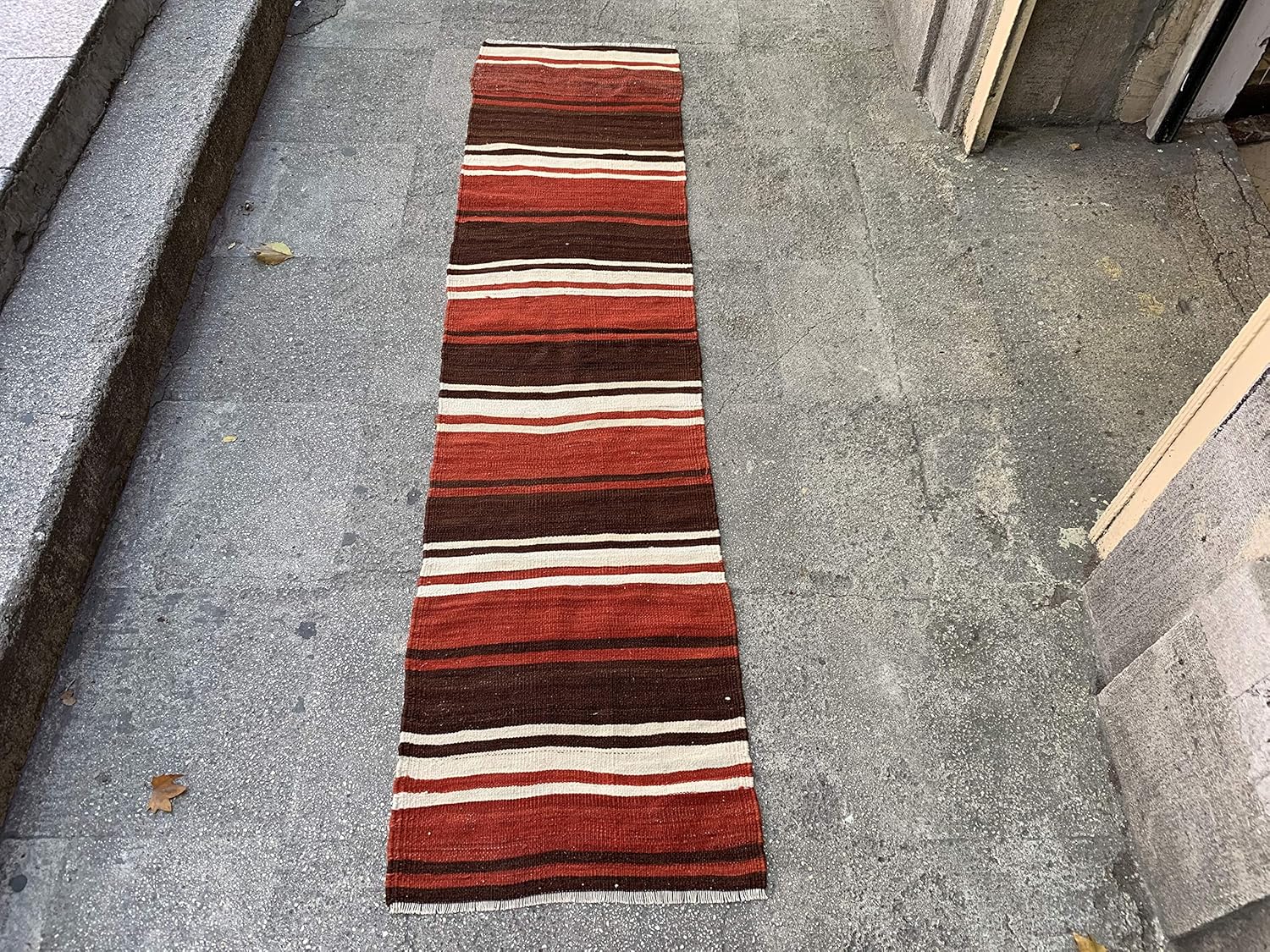 1.11x7.11 Feet Narrow Brown Red White Rug Runner Ethnic Rug Runner Vintage Aisle Rug