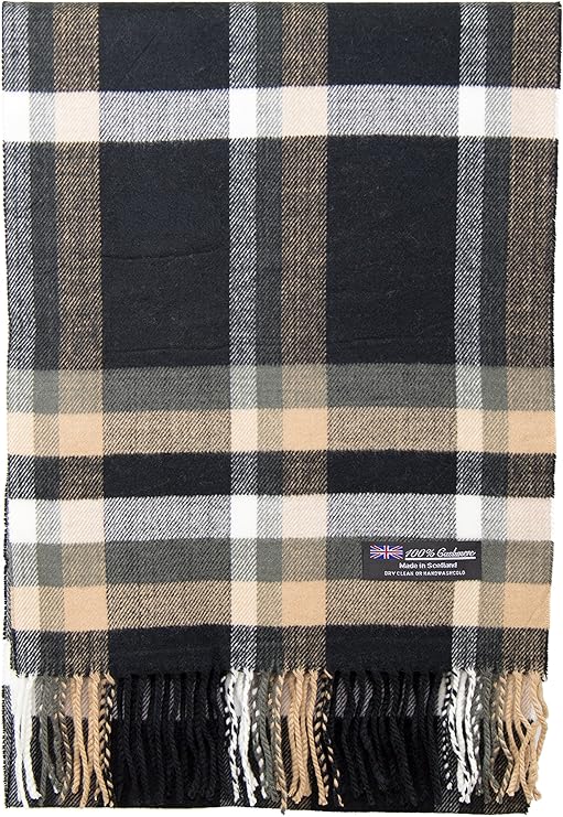 100 Cashmere Scarf Made in Scotland Wool Buffalo Tartan Windowpane
