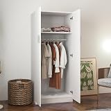 Panana 2 Door Wardrobe with Storage Shelf & Hanging Rail - White MDF view 6