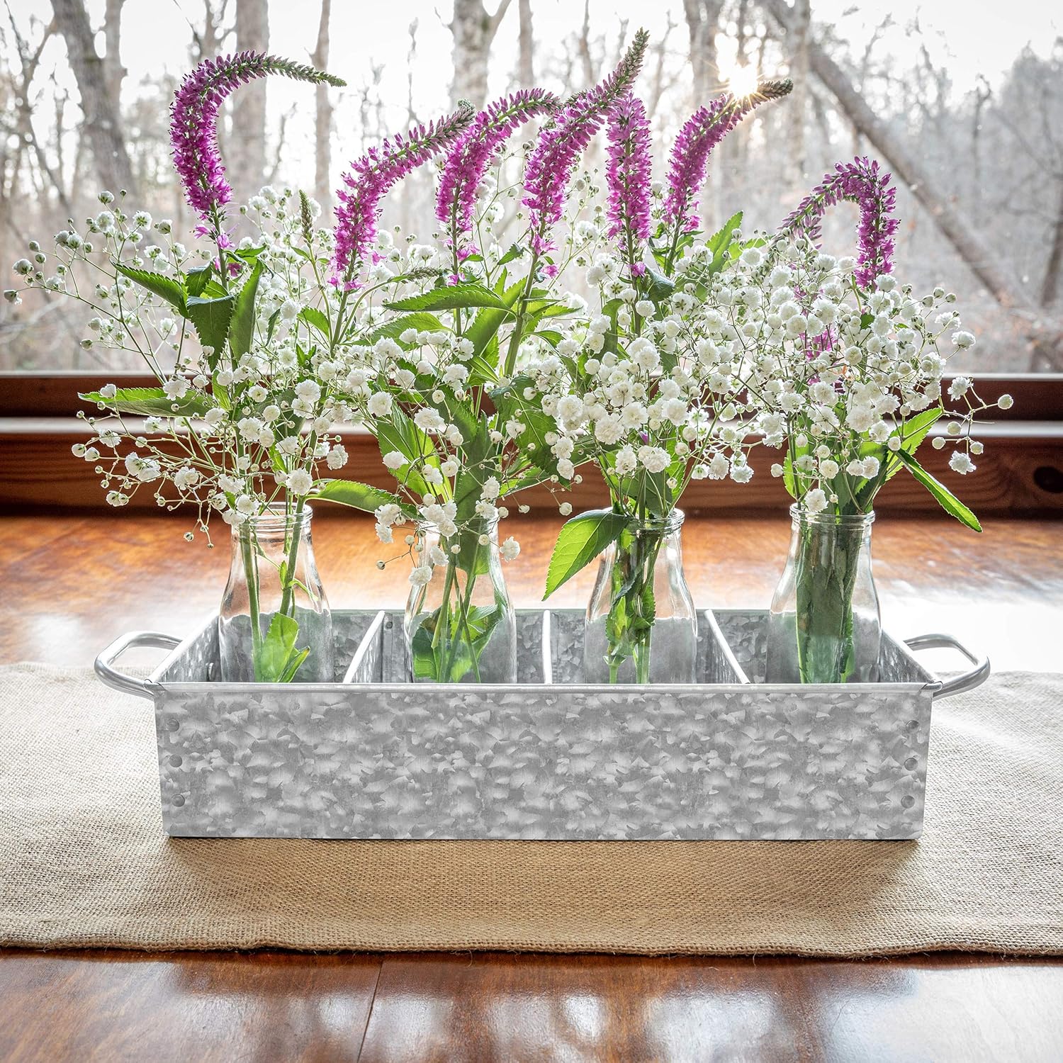 Walford Home Galvanized Farmhouse Decor Tray with Handles - Metal Caddy Organizer for Kitchen, Garden and Garage Tools - Outdoor, Rustic, Home Decor - Galvanized Tray and Storage with 4 Compartments : Garden & Outdoor