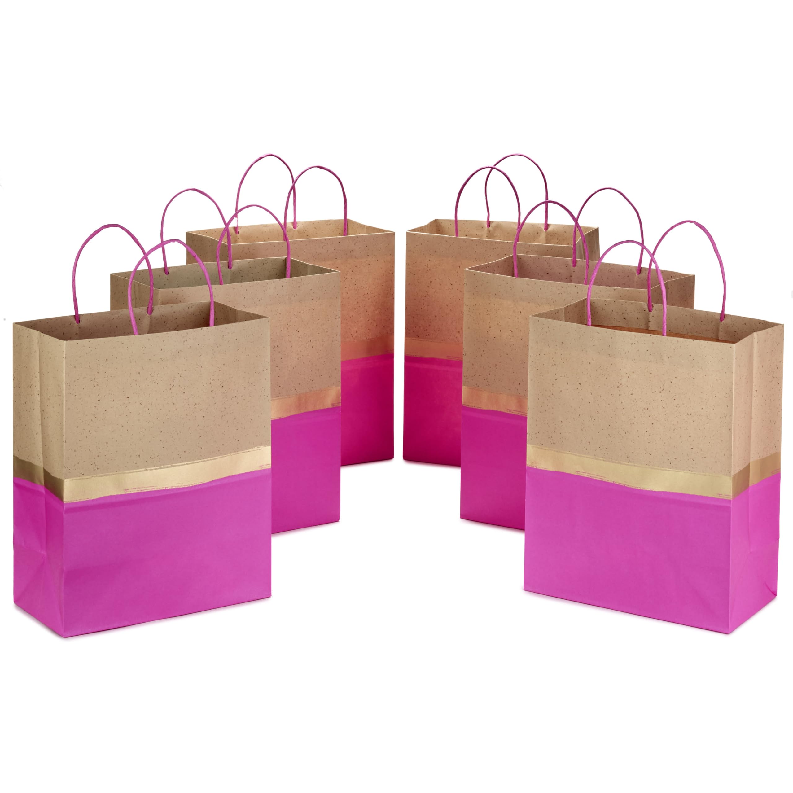 Hallmark 13" Large Paper Gift Bags (Pack of 6 - Pink & Kraft) for Birthdays, Easter, Weddings, Mother's Day, Baby Showers, Bridal Showers or Any Occasion