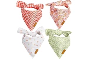 Remy+Roo Small Spring Dog Bandanas - 4 Pack Daisy Set | Premium Durable Adjustable Polyester Fabric | Patented Shape Girl Dog Bandana, Floral Dog Bandana